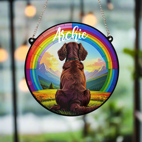 Cocker Spaniel Chocolate Rainbow Bridge Personalised Stained Glass Effect Suncatcher